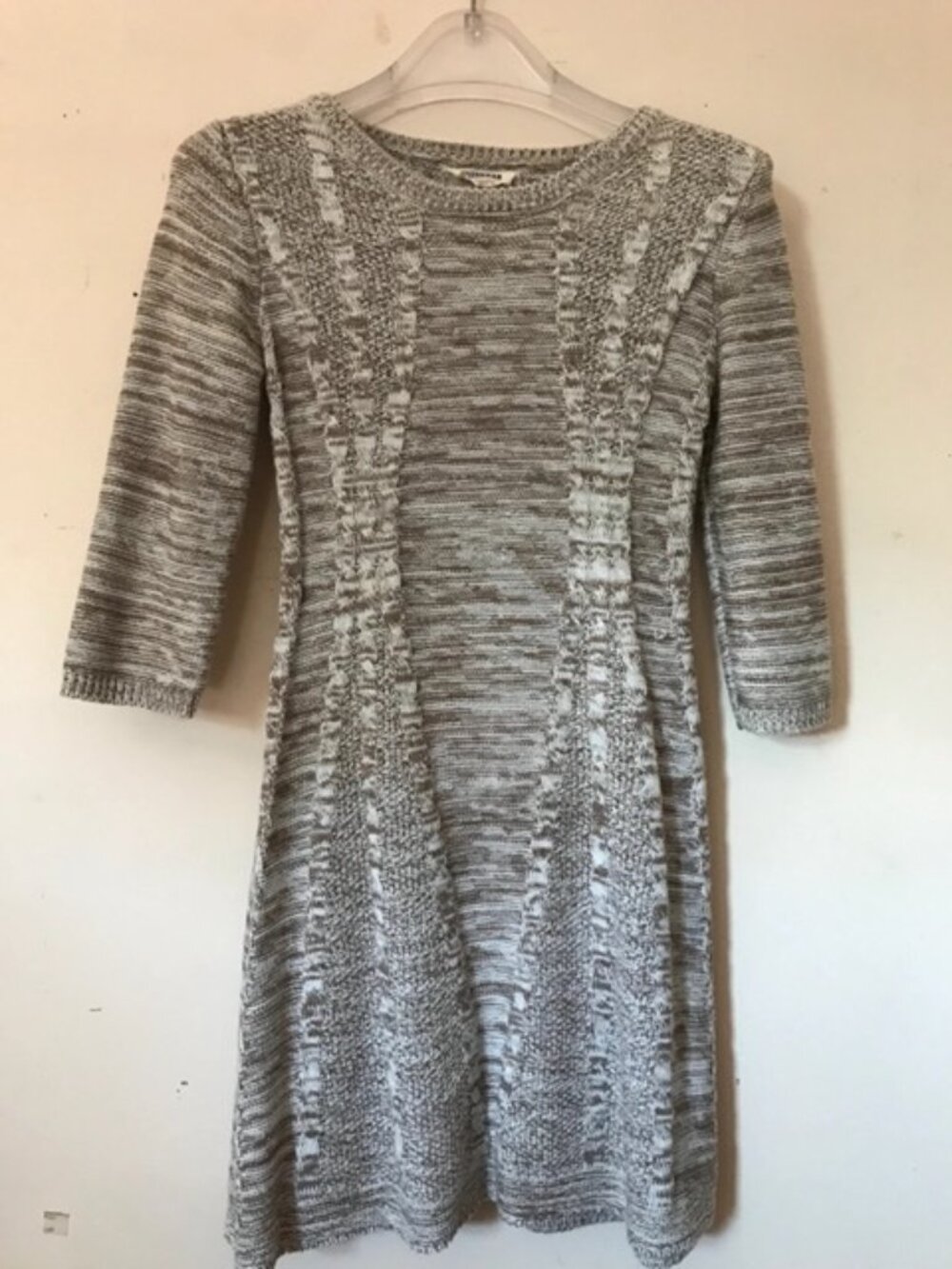 Freshman Forever Cable Knit Mini Sweater Dress Juniors Tan/Ivory Size Small